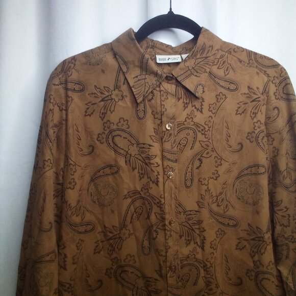 White Stag Shirt M Women Button Up Long Sleeve Suede Paisley Print Brown - Picture 14 of 16